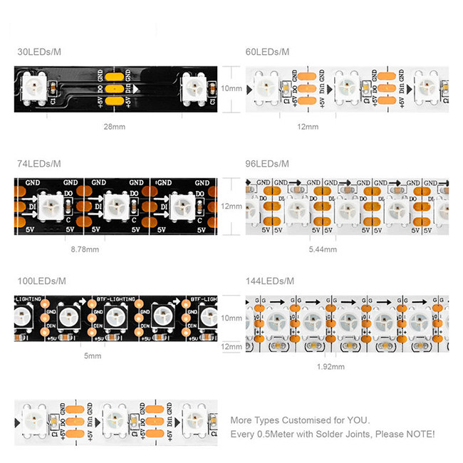 현명한 Ip20 Ip65 Ip67은 음악 광띠 96 100 144leds 탄력적 화소 Ws2812b에게 1를 보내게 했습니다